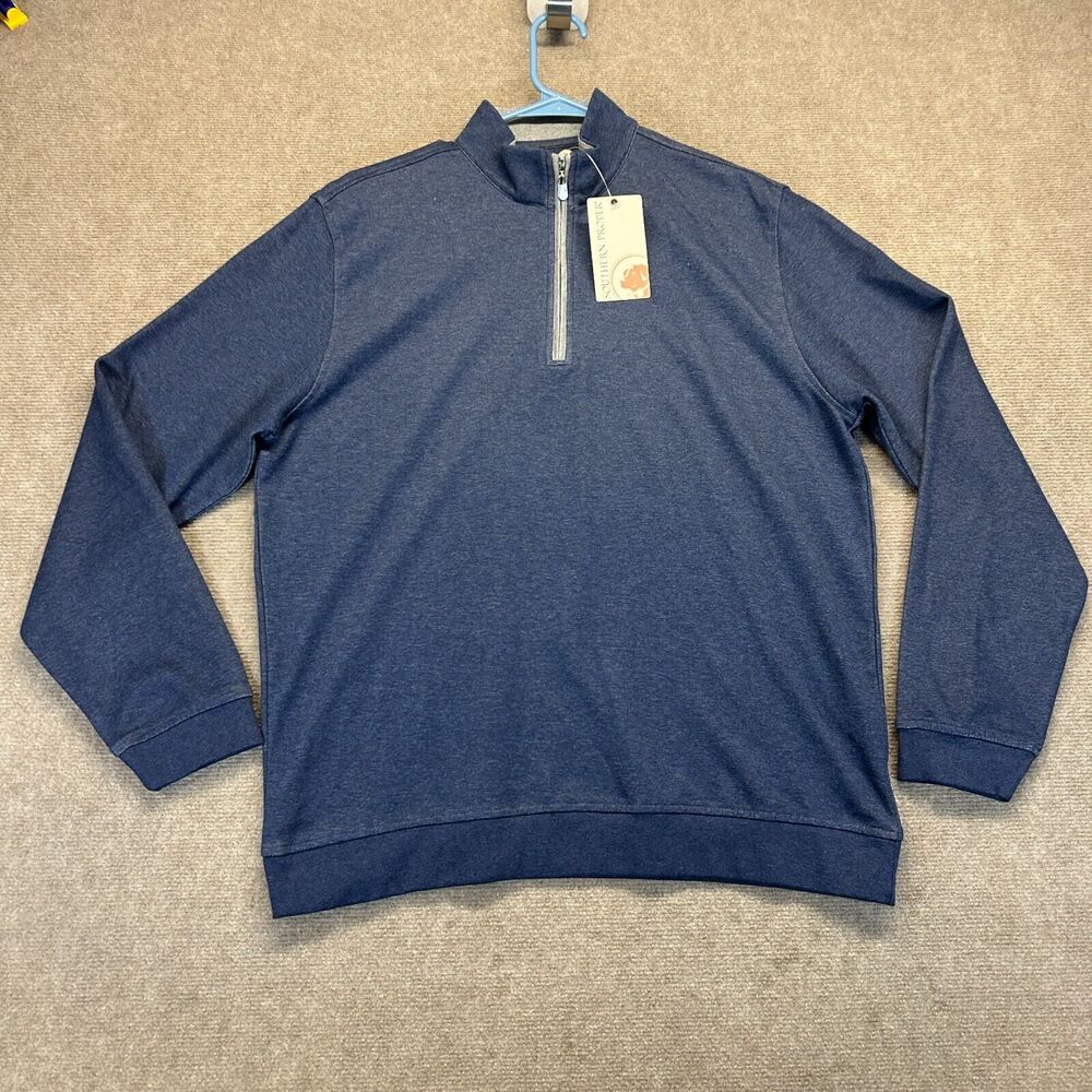Southern Proper Canal Pullover Men's Small 1/4 Zip Heather Blue Sweater NEW